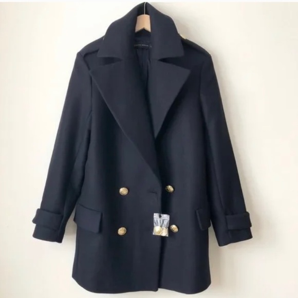 Zara Women’s Navy Wool Military Jacket Peacoat XS - Picture 4 of 8
